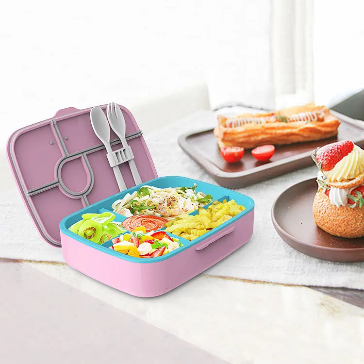 

Hot selling portable cute printed pattern lunch box, new five grid plastic lunch box, children's lunchbox
