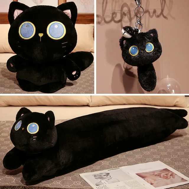 pelúcia longo para gatos - Almofada pelúcia para gatos longos, Almofada  macia 45 cm desenho animado gato preto pelúcia para crianças Cucimfew