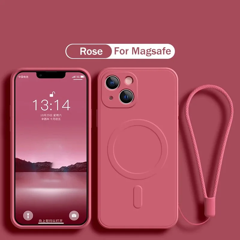 Magnetic Wireless Charging Silicone Strap Case - Soft Liquid Protective Cover