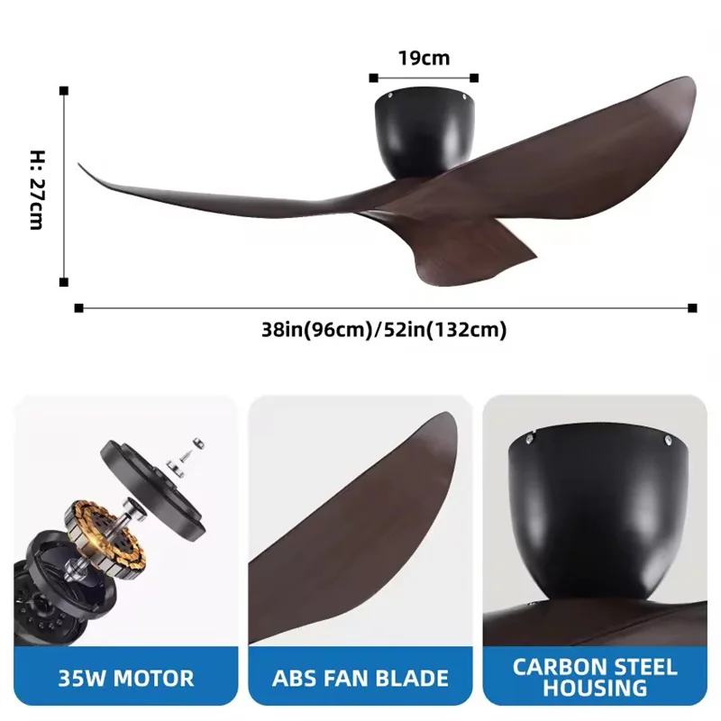 Ceiling Fans Electric Fans 38 52 Inch 3 Blades Vintage Industrial ABS Ventilator No Light Remote Control For Home Office Coffee Shop Factory