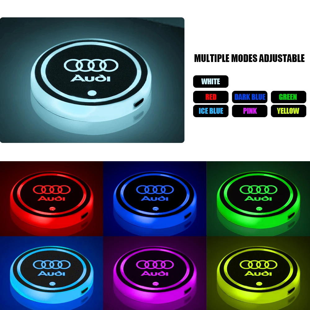2개입 LED 7색 변환 라이트업 자동차 컵홀더 패드 (아우디 S라인 A5 A6 A7 A8 A8L TT Q1 Q2 Q3 Q4 Q5 Q6 Q7 TT A1 A2 A3 A4 A4L 용)
