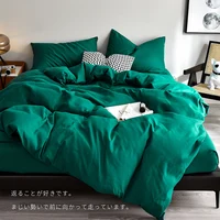 Bed Linen Bedding set Washed Cotton Four-Piece Bed Sheets Set Solid Color Green Simple Bed Quilt Cover Comforter Cover Duvet 1