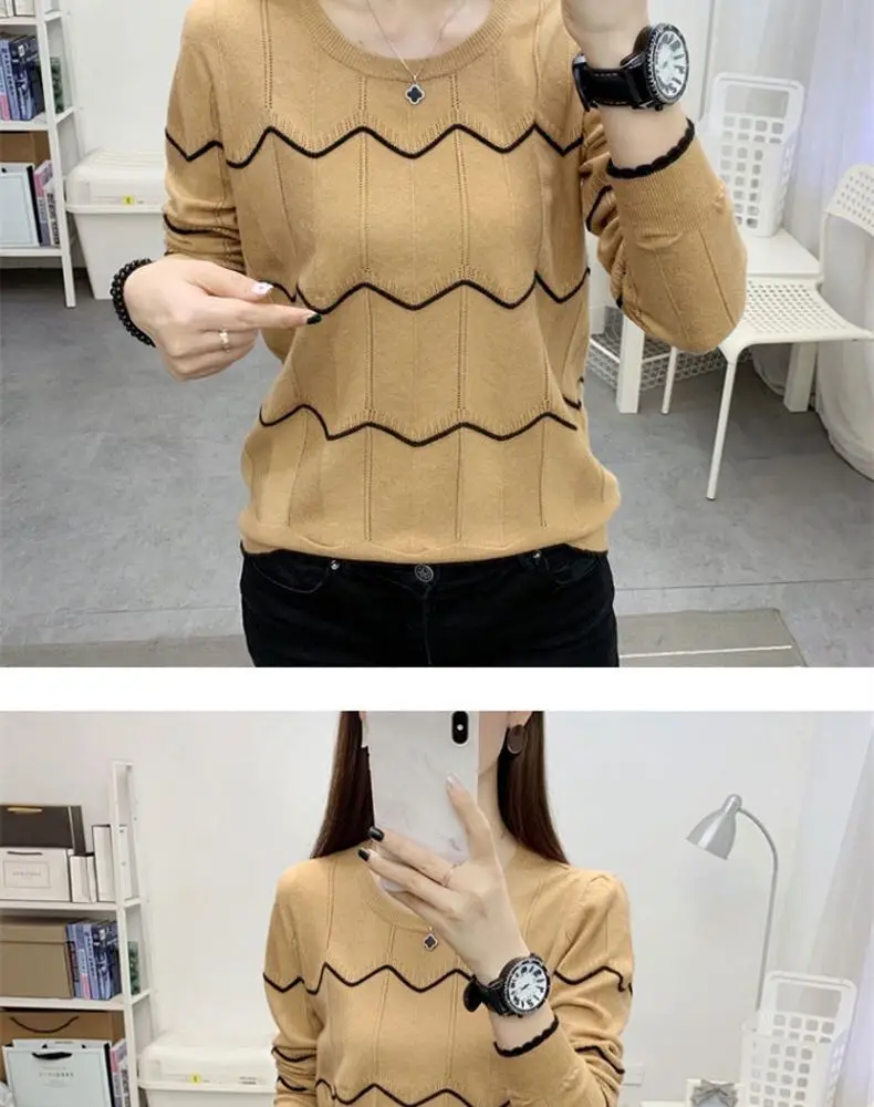 Spring Autumn Round Neck Elegant Fashion Knitted Pullovers for Women 2022 New Oversized All-match Women's Clothing Korean Top