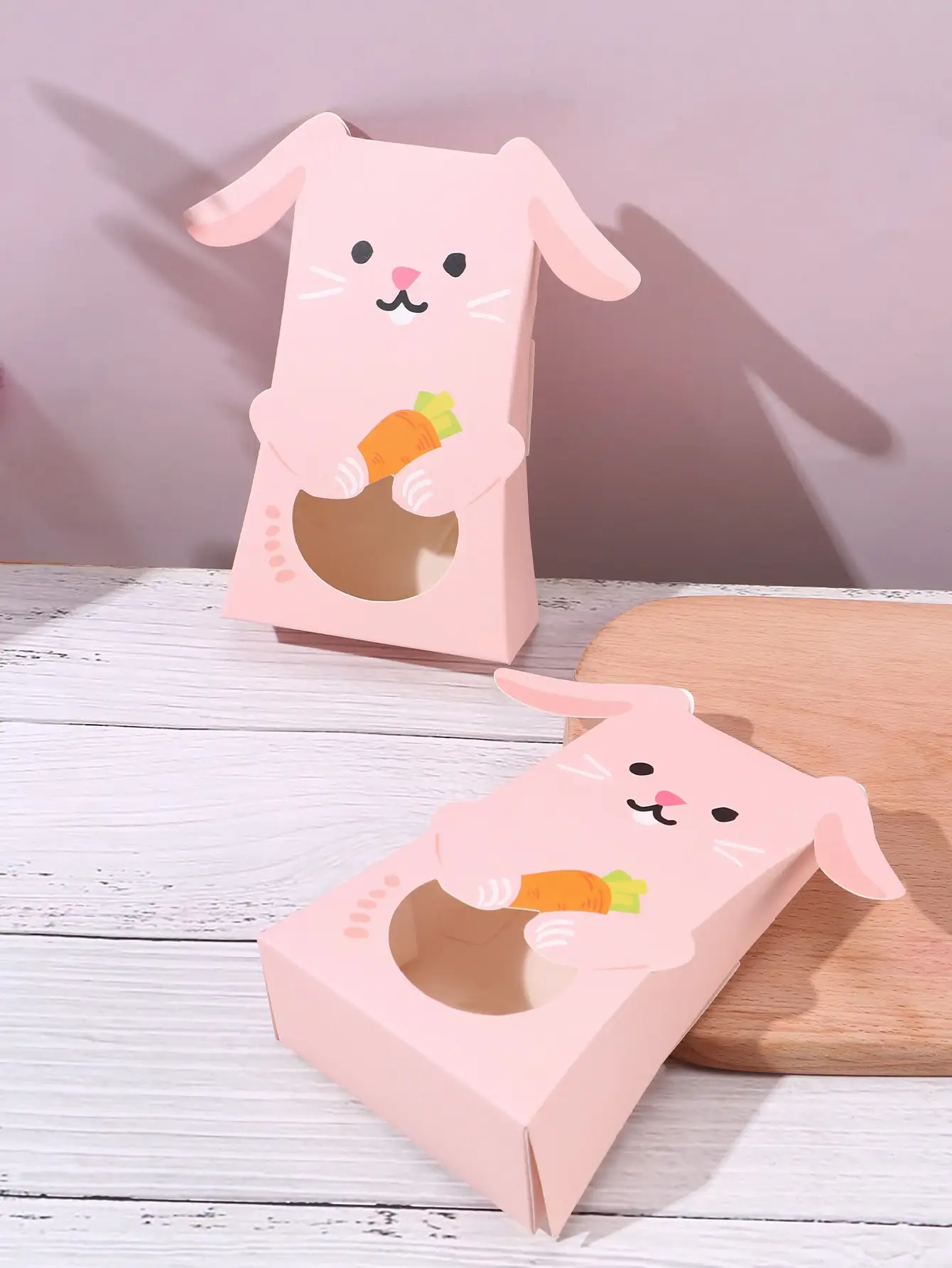 5PCS Easter Baking Packaging Nougat Packaging Box Candy Pink Bunny Pink bread box with window independent paper cup