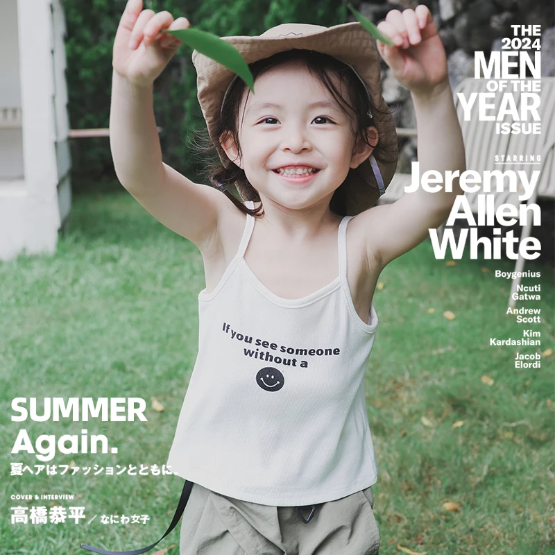 

Girls vest 2024 summer new Japanese children's suspender T-shirt vest top for small and medium-sized children's versatile base s