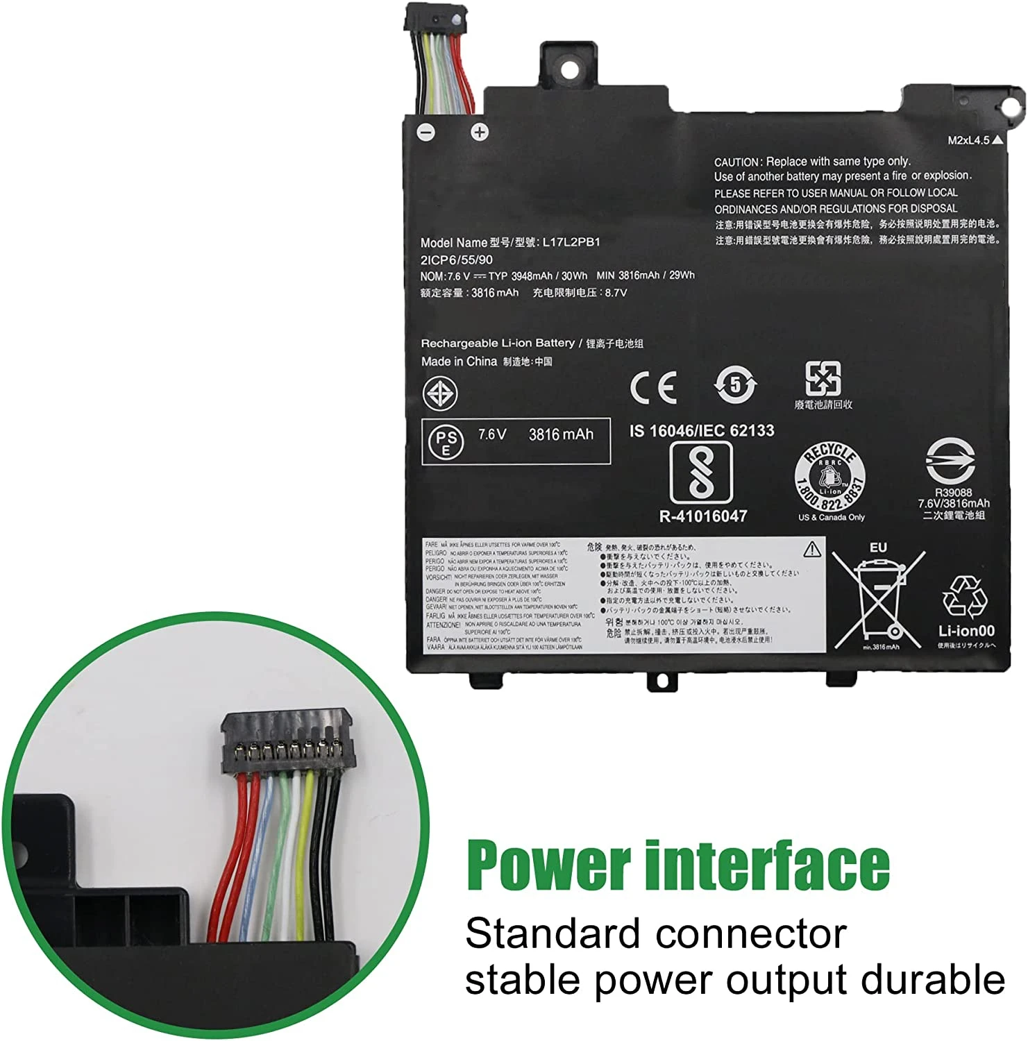 Bateria do Portátil Substituição para Lenovo L17m2pb1 V33014arr V330-14ikb Series 5b10p54001 5b10w67379 L17l2pb1 L17c2pb2 - Imagem 2