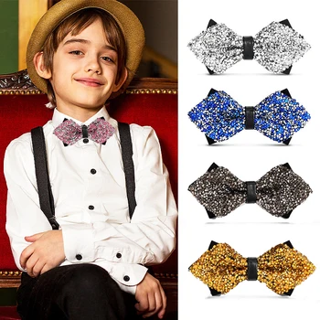 Teenagers Rhinestone Bow Tie Boy School Shining Crystal Collar Bowtie Luxury Wedding Banquet Party Bling Butterfly Knot Bow Ties
