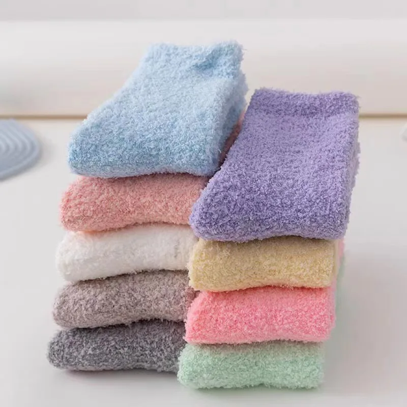 Women's Dopamine Solid Color Plush Warm Socks Set - 5 Pairs
