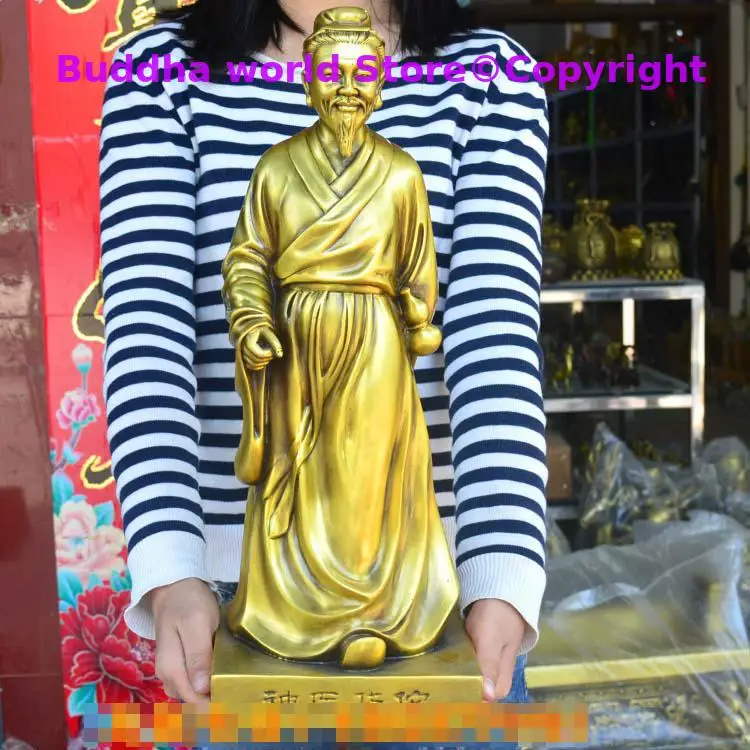 

large Chinese medicine clinic Pharmacy hospital Decorative Worship statue YAO SHENG HUA TUO copper god statue