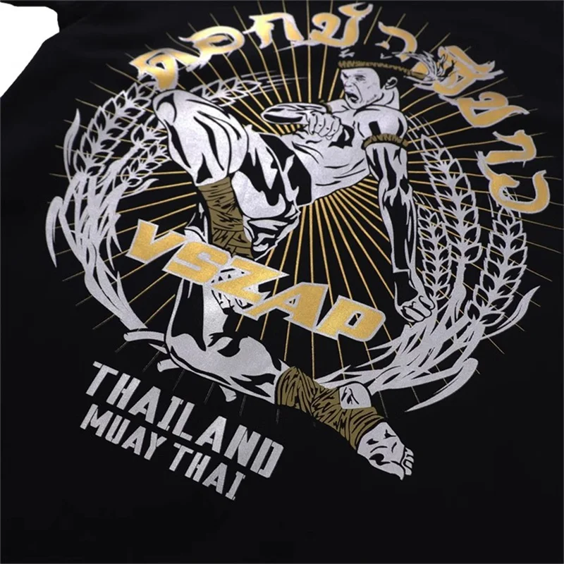 Vzap-short-sleeve T-shirt for men, white lotus, sports, boxing, MMA, fighting, fitness, training, fitness, gold and silver