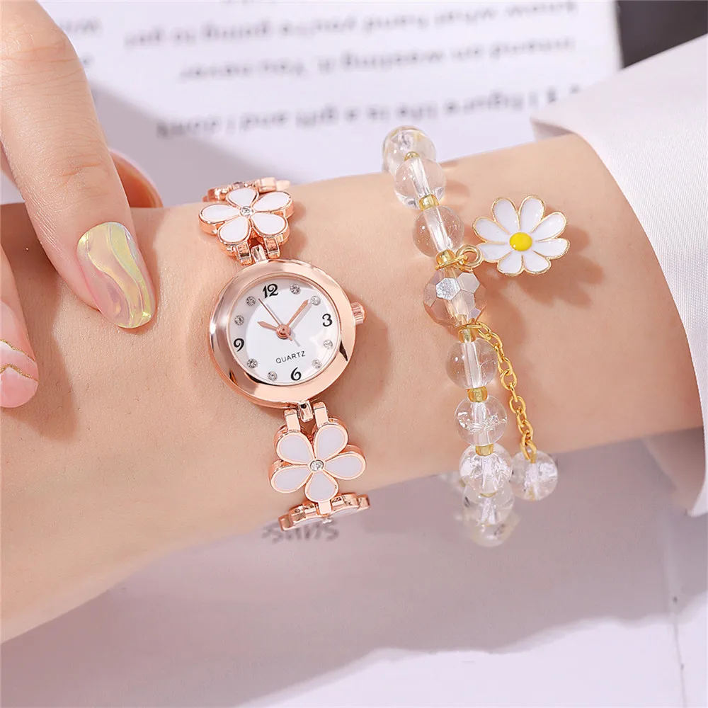 Ladies Sweet Flower Style Quartz Watch, Kirchen Stone Bracelet_voghion.com