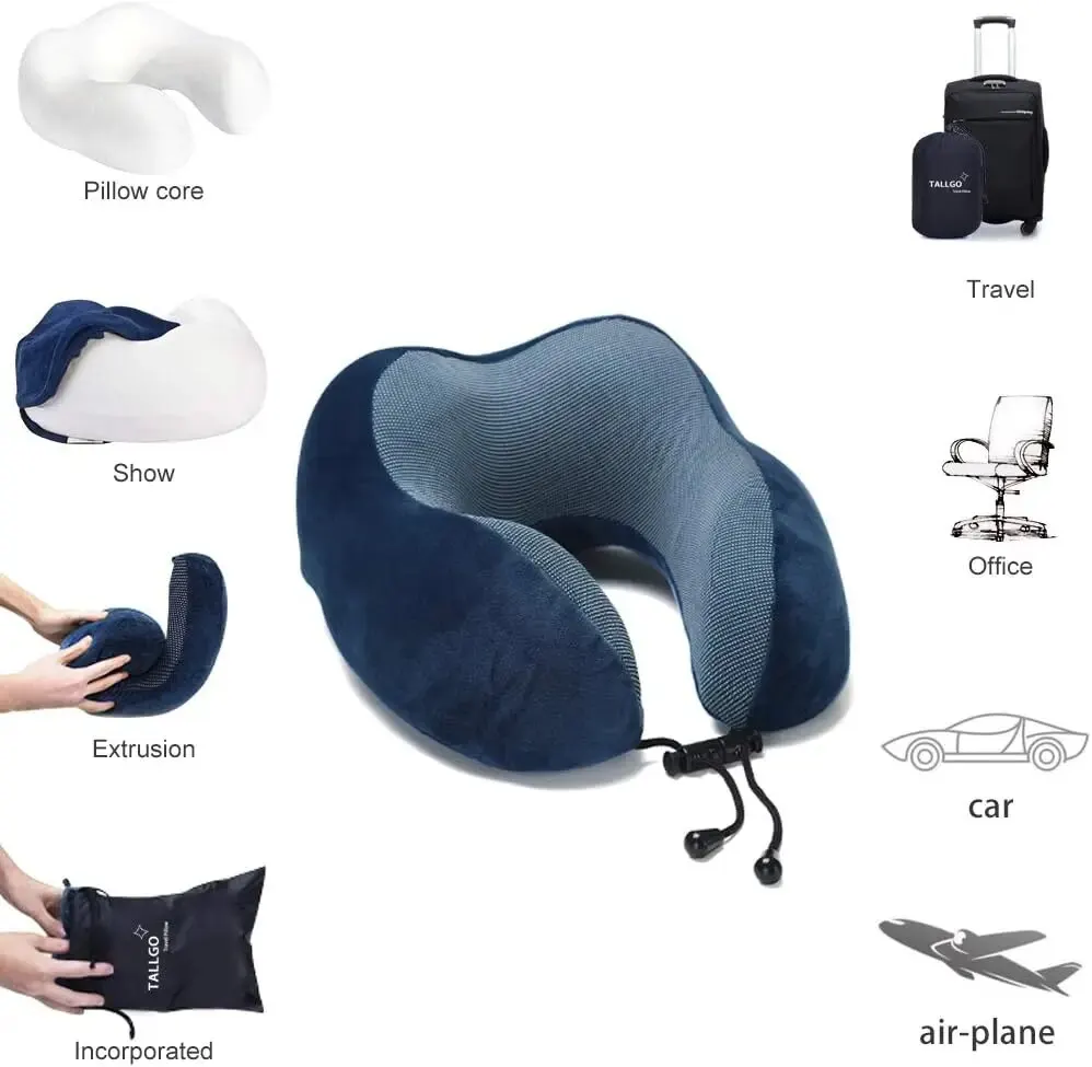 Travel Pillow Memory Foam Neck Pillow Head Support Soft Pillow for Sleeping Rest Airplane Car & Home Use