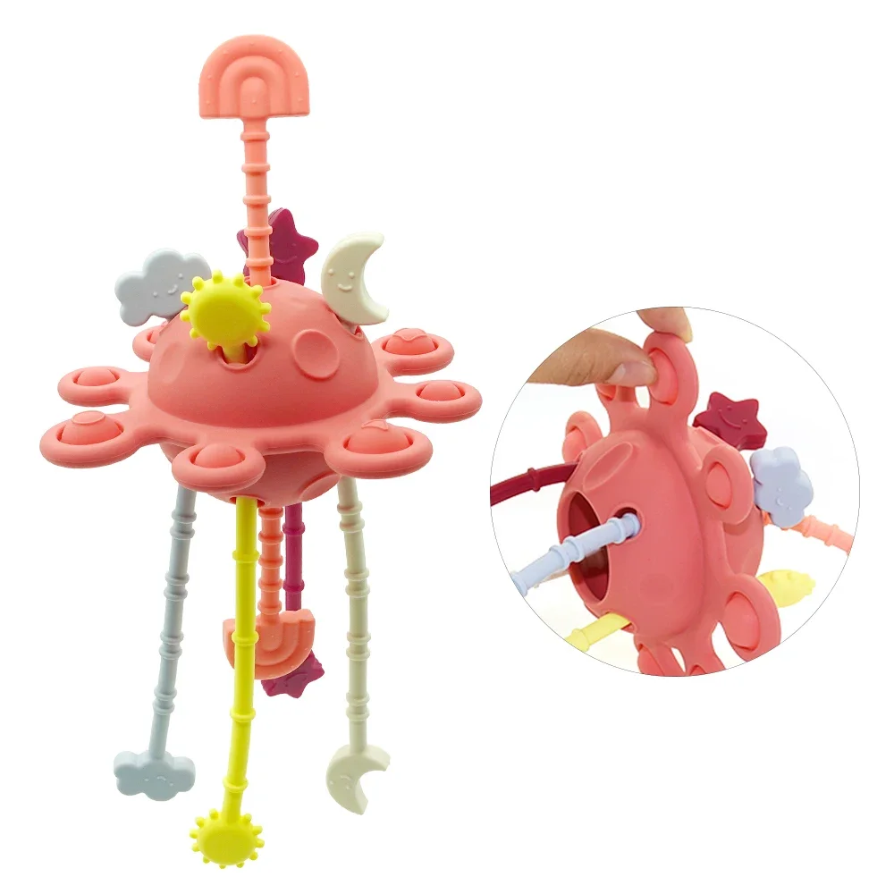 Baby Teething Toy Sensory String Teether Silicone Baby Montessori Early Education Toys Silicone Pull String Activity Toy