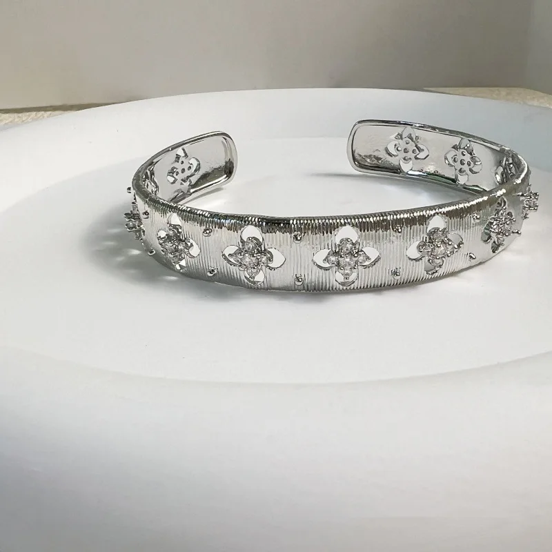 Luxurious Sparkling Diamond Gemstone Brushed Bracelet
