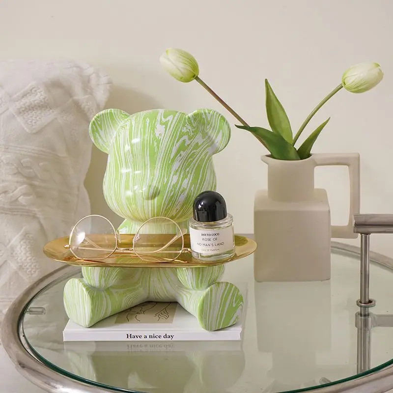 

Home Decor Nordic Graffiti Bear Sculpture Tabletop Tray Storage Ornament Interior Figurines Room Decor Cartoon Animal Art Statue