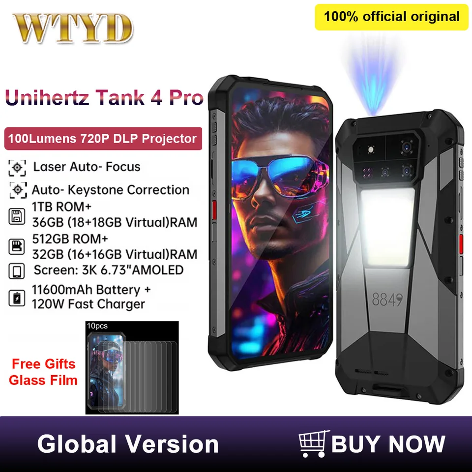 Unihertz Tank 4 pro Projector Rugged Phone 18GB+1TB/16GB+512GB