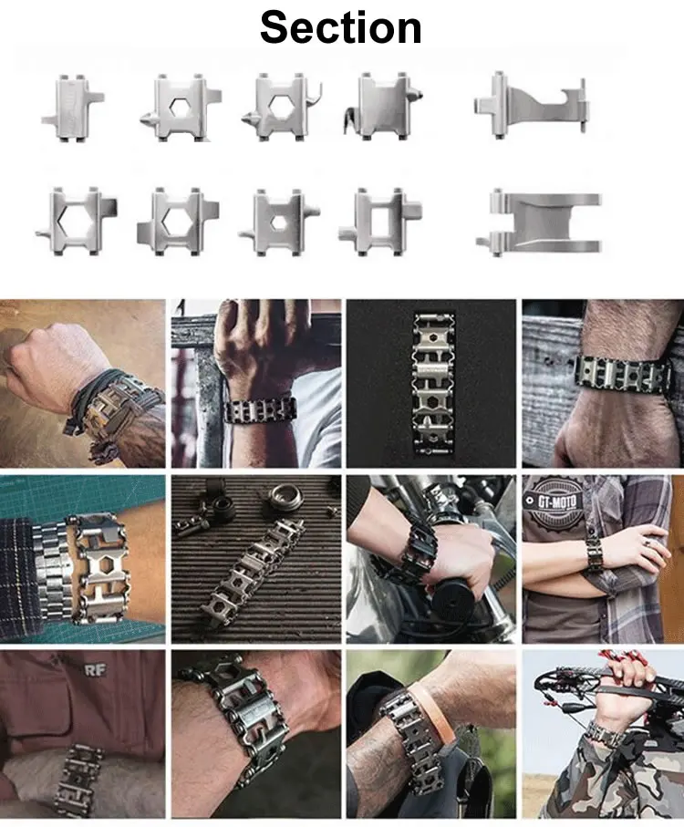 22mm Metal Outdoor Multifunctional Tool Wristband