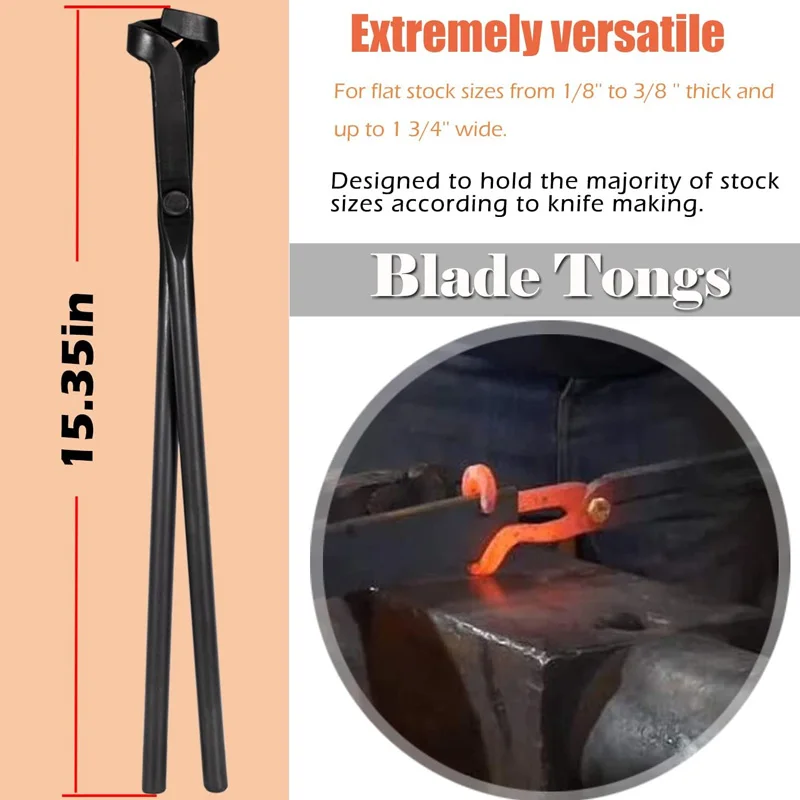 Blacksmithing Forge Tongs Kit 5PCS For Knife Making Tongs, - Flat & Square Jaw & Bolt & Blade & Wolf Jaw Tongs 4