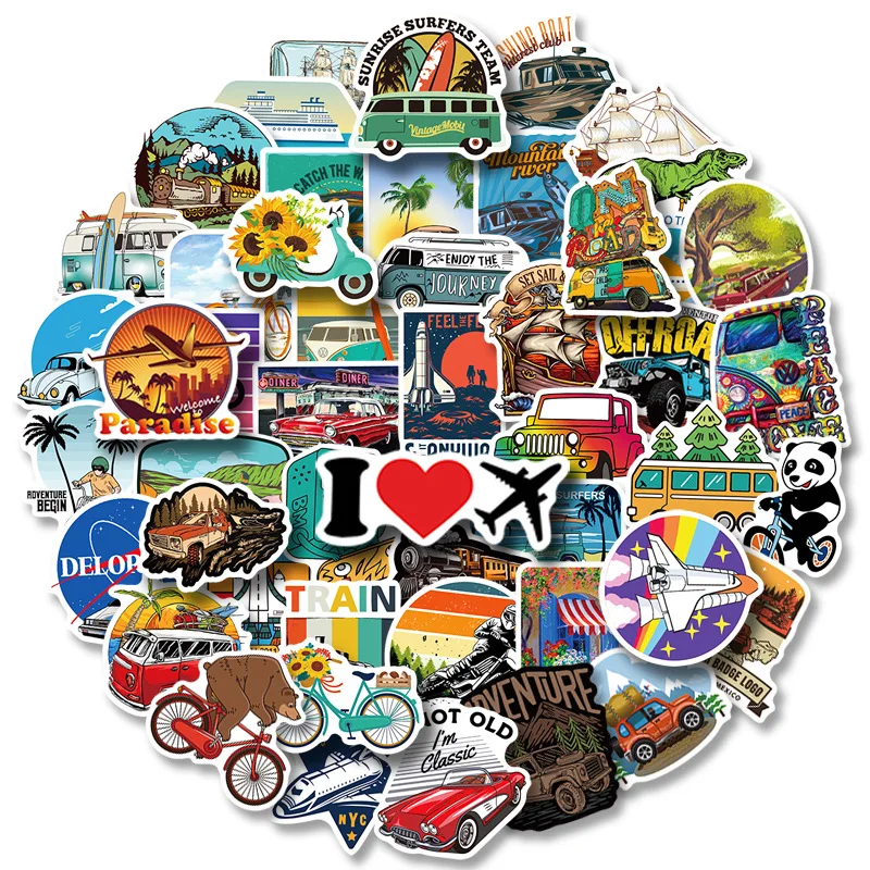 

50pcs Traffic Tools Children Diy Early Education Travel Waterproof Stickers