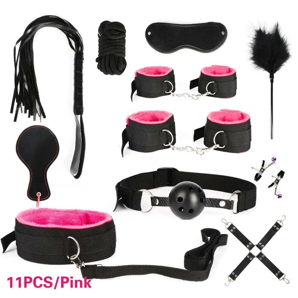 BDSM Kits Exotic Bed Bondage Set Exotic Sex Toys For Adults Games Leather Handcuffs Whip Gag Nipple Clamps Women Sex Products