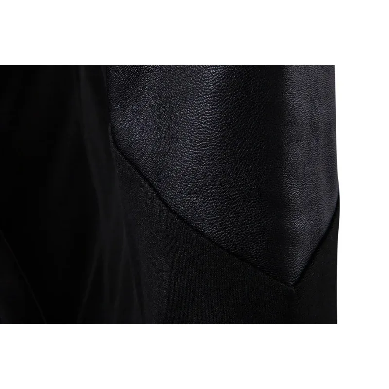 Fashion Leather Patchwork Turtleneck Jackets Overcoat Men Spring Autumn Punk Motor Coat Men Slim Plus EUR Size casual men jacket