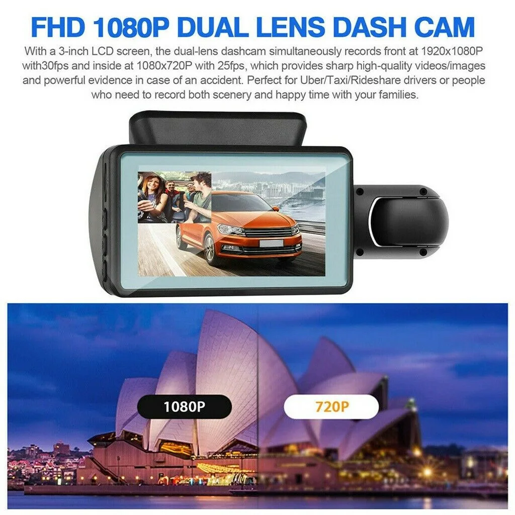 A68 3 inch 110 Degrees Car DVR 1080p HD Parking Monitoring Loop Recording Dash Cam Front Rear Dual Camera Driving Recorder