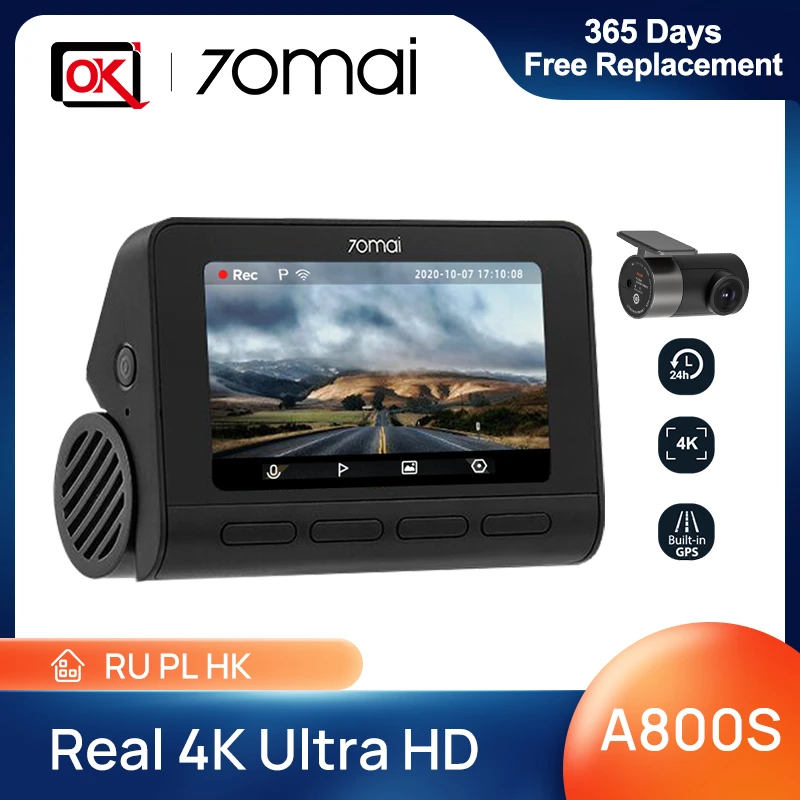 70mai Dash Cam 4K A800S Built-in GPS ADAS Real 4K UHD Cinema-quality video 24H Parking for SONY IMX415 DVR full hd car dvr 1080p