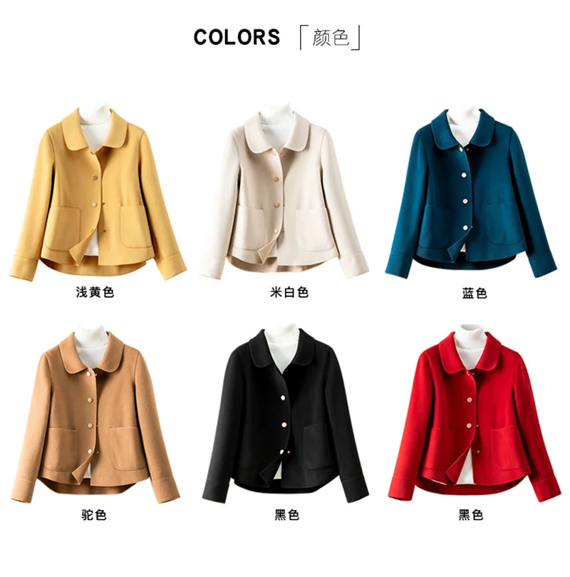 High-Quality Double-Sided Woolen Coat For Women 2024 New Short Temperament Doll Neck Mother's Outfit Woolen Coat Female Red Came