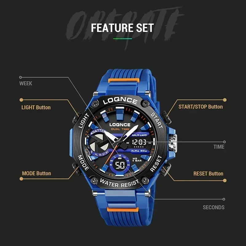 Fashion Men's	Watch Military Waterproof Sport Watches Digital Dual Display Wristwatches for Men High Quality Gifts Reloj Hombre