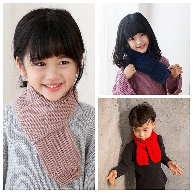 Children scarf winter baby solid knitted warm for kids girls boys