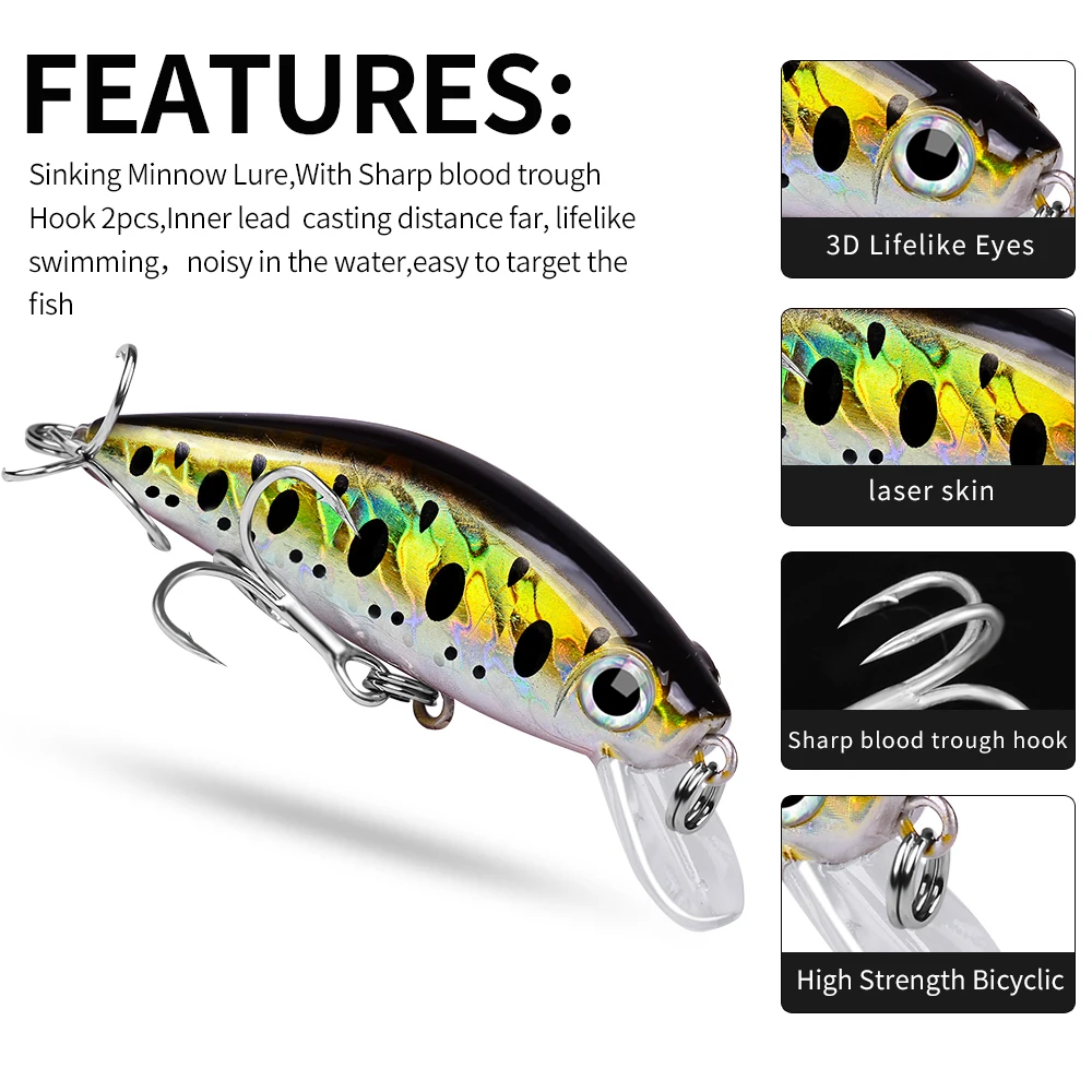 PROBEROS 1 Stück Bionischer Minnow Kunststoff-Wobbler Jerkbait, Künstlicher Harter Angelköder, Outdoor-Angelzubehör – Detail 4