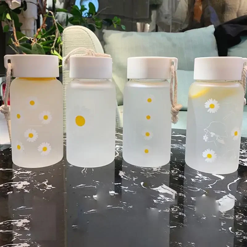 500ml Small Daisy Transparent Plastic BPA Free Water Bottle with Portable Rope Travel Tea Cup sports water bottle portable water bottle