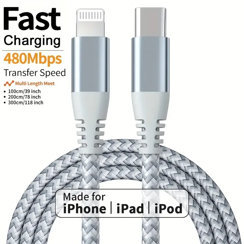 1PC 2PCS MFi Certified Fast Cable durable Nylon Braided Cord USB C to Lightning Cable Fast Charging Data for iPhone 14 13 12 11