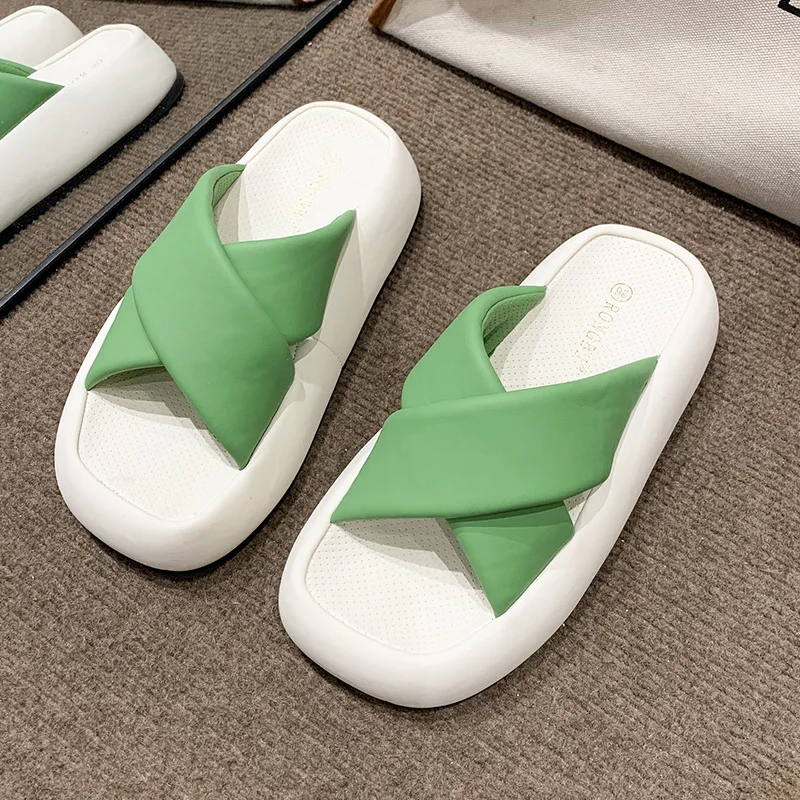 

Slippers Women Summer Platform Shoes Square Toe Outdoor Slipper Casual Increased Solid Color Shoe Sand Beach New Pantuflas Mujer