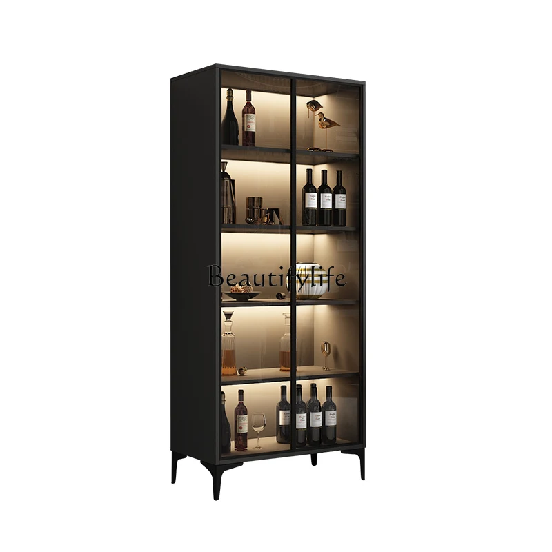 

Modern Minimalist Wine Cabinet Glass Door Sideboard Cabinet Wall Light Luxury Living Room Storage Display Cabinet Side