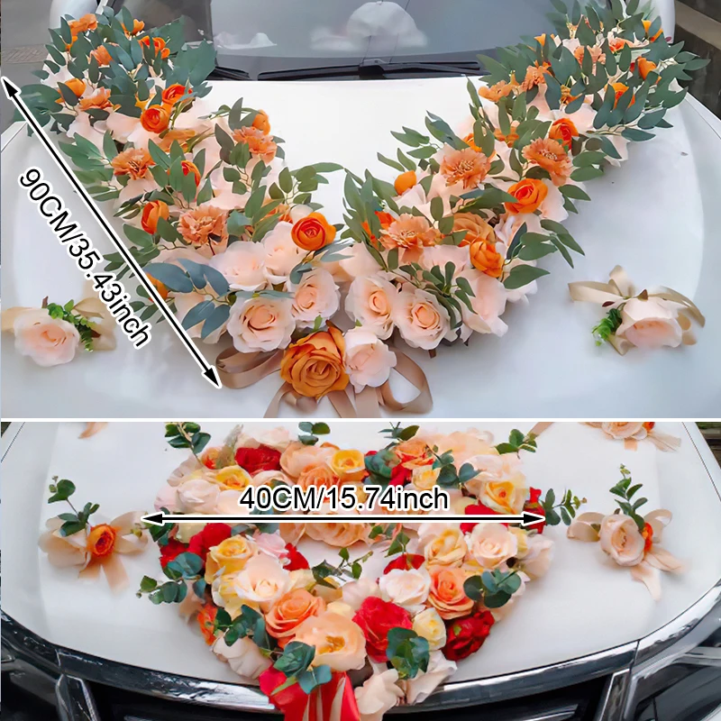 8 Pezzi Decorazioni Per Auto Da Sposa Con Rose E Fiocchi - Rosa, 21x18 Cm - Con Ventose Per Fissaggio Sicuro - 4