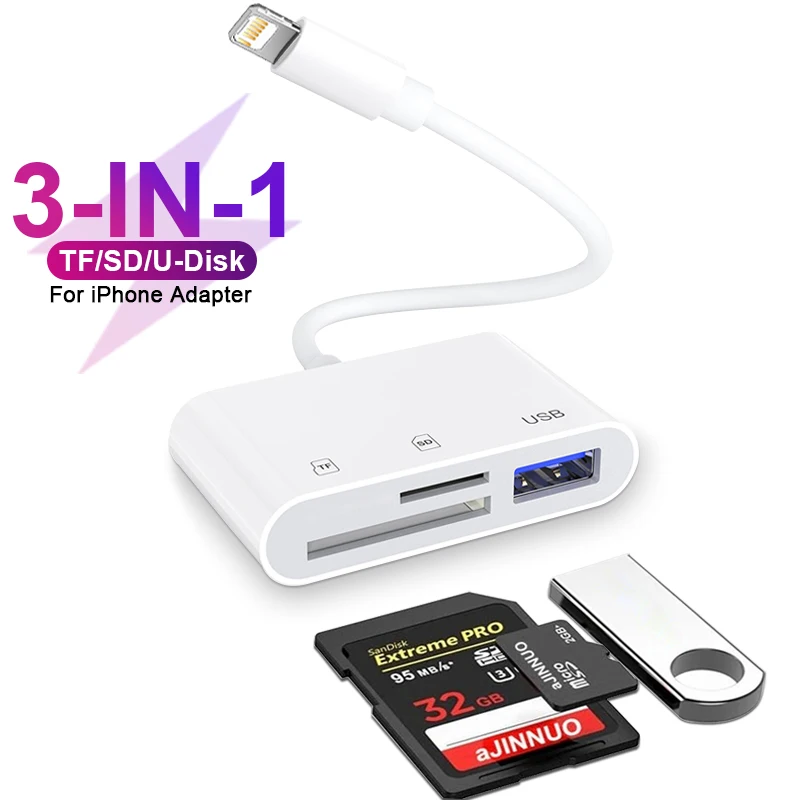 Card Reader 3 In 1 USB SD TF For iPhone iPad