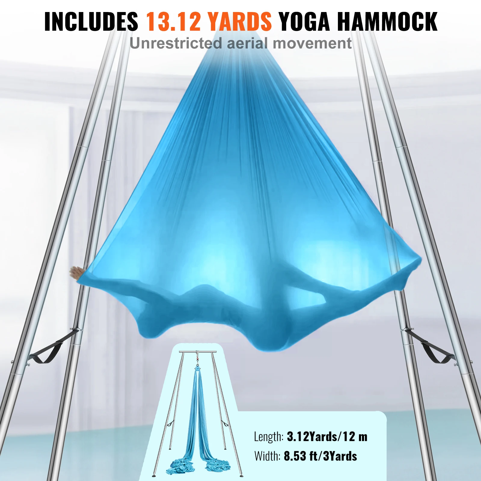 VEVOR Aerial Yoga Frame & Hammock 9.67 ft Yoga Swing Stand W/13.1 Yards Aerial Hammock Max 551lbs Rig for Indoor Outdoor