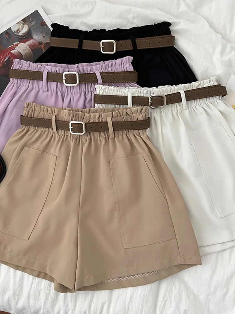 

Casual Simple Shorts Women Korean Fashion Elastic High Waist Streetwear A-line Wide Leg Short Pants Comfortable Spring Summer