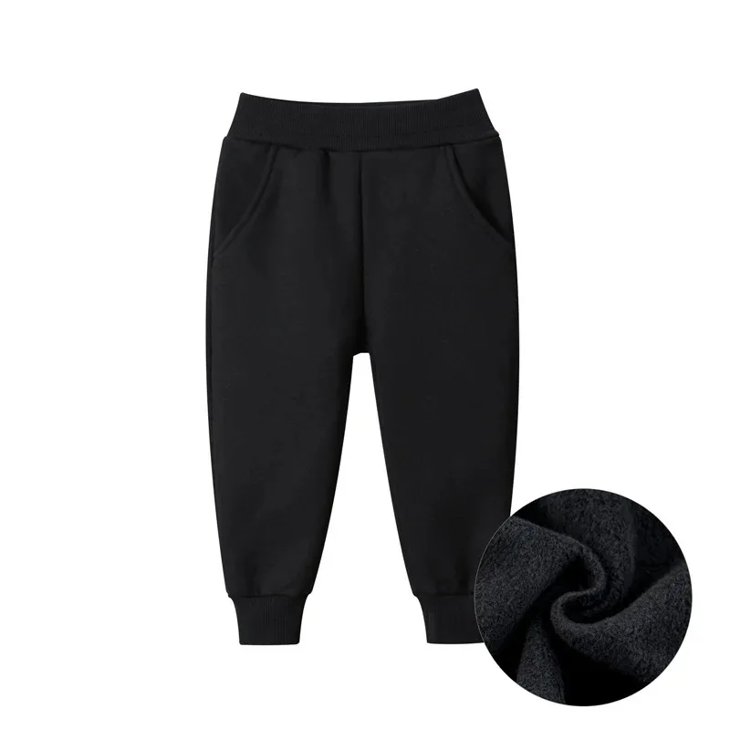 Children Trousers for Boys Autumn Winter Fleece Thickening Solid Blue Black Grey Sport Casual Long Pants for