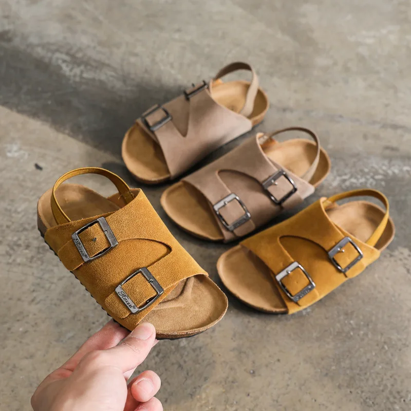 Summer New Children Frosted Cork Sandals for Boys and Girls Light and Thin Beach Shoes Comfortable Cool Sandals for Outdoor