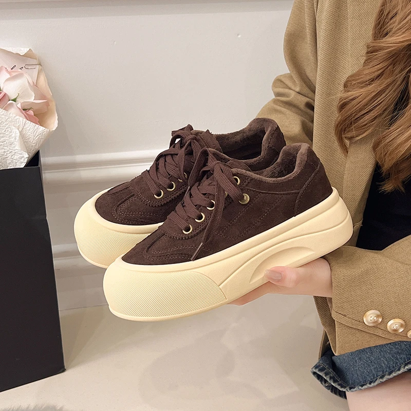 Aphixta Lace Up Casual Shoes Short Plush Lining Warm Woman Footwear Flat With Fashion Woman Shoes School Sport Lady Footwear