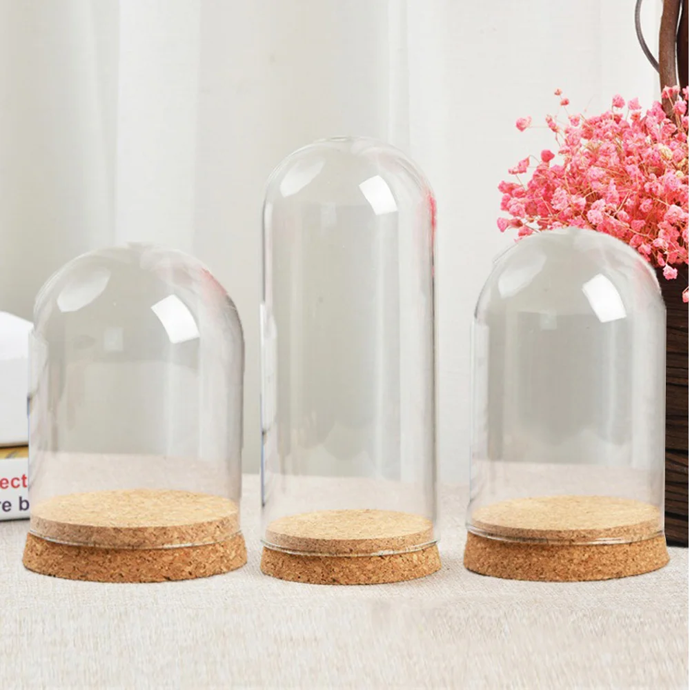 Flower Glass Cover With Woodens Bases Dome Cover For Succulents Plants Home Decor DIY Dustproof Case Display Stand Dust Cover