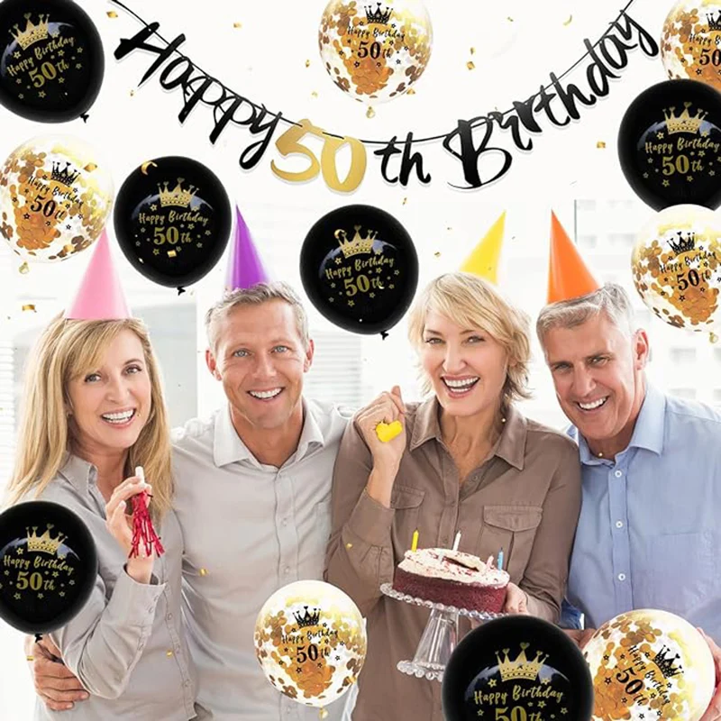 Elegant Black and Gold Paper Streamer Birthday and Anniversary Banner