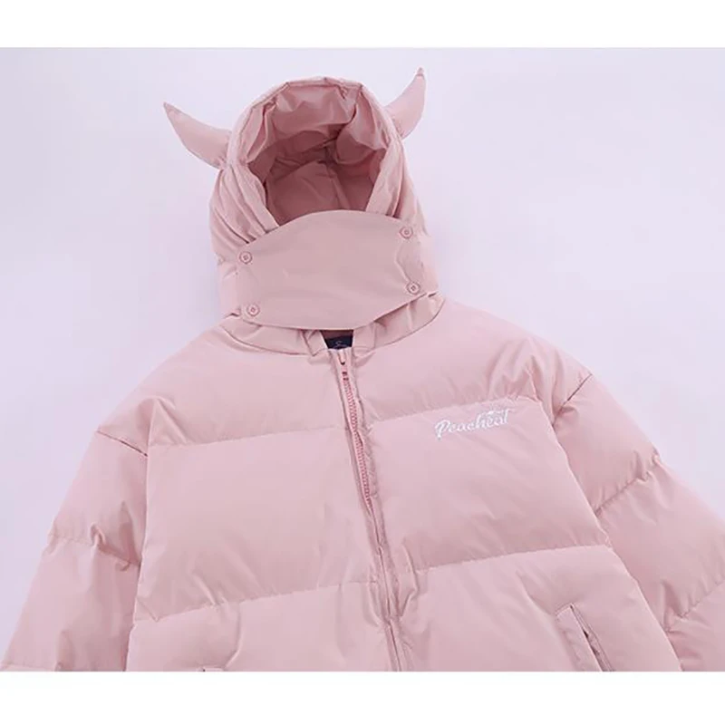 Puffer jacket cotton jacket parka coat parkas coat Hooded Parkas Men Winter Devil's Horn Solid Color Cotton Padded Jackets Women Loose Hip Hop Harajuku Puffer Bubble Outwear Coats