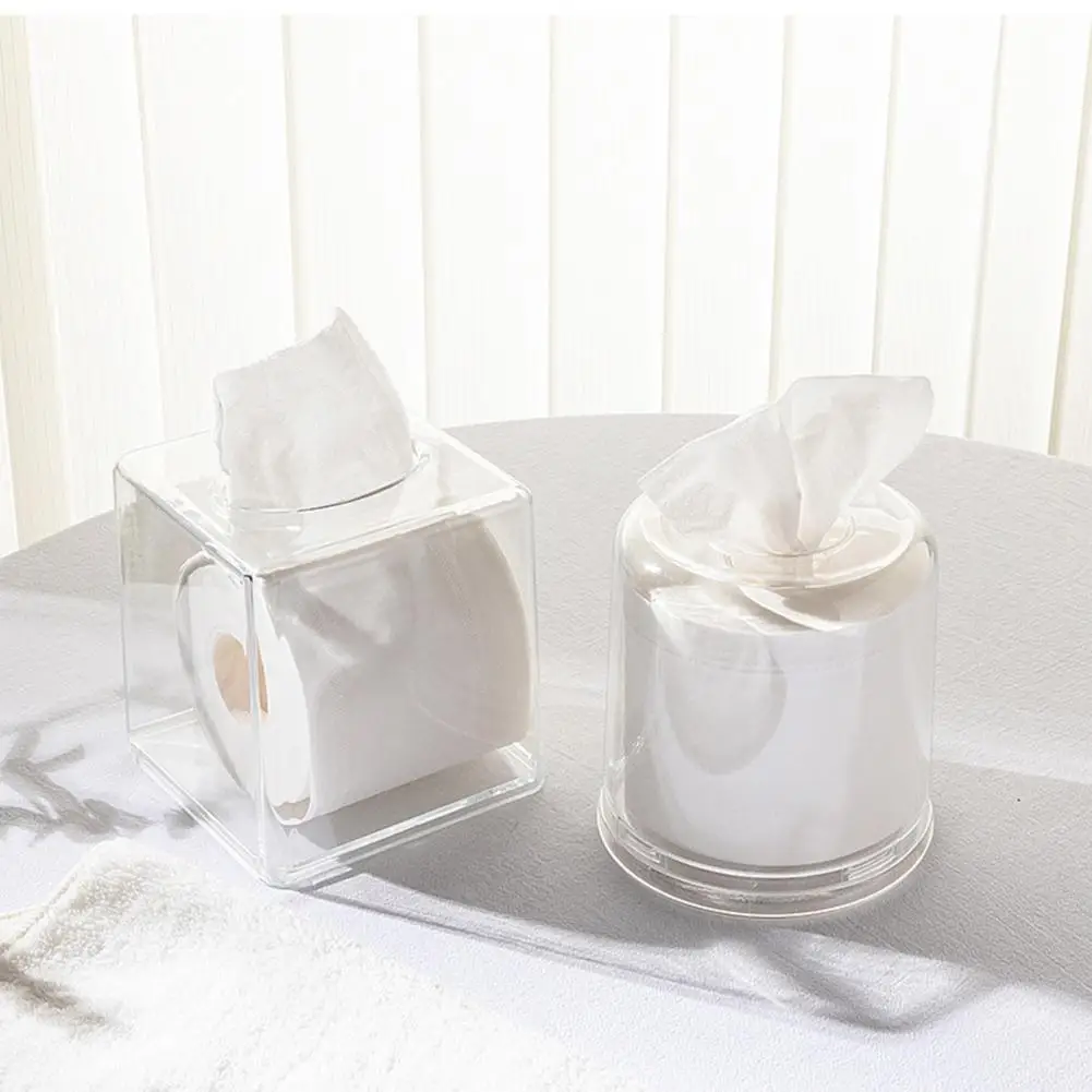 

Clear Acrylic Tissue Box Simple Square Round Desktop Tissue Box Dispenser Paper Napkin Container Organizer for Car Home Bathroom