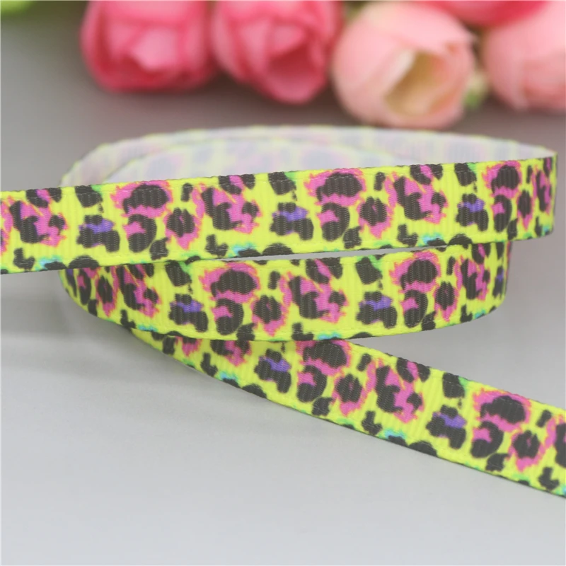 DHK 3/8inch 5yards Leopard Printed Grosgrain Ribbon Accessories Sewing Craft Headwear DIY Decoration DIY 9mm C2035