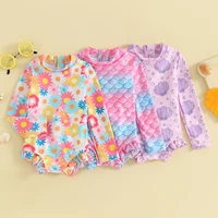 Casual Infant Baby Girls Rash Guard Long Sleeve Bathing Suits Print Ruffled Swimsuits Zipper Swimwear Children Beachwear 1