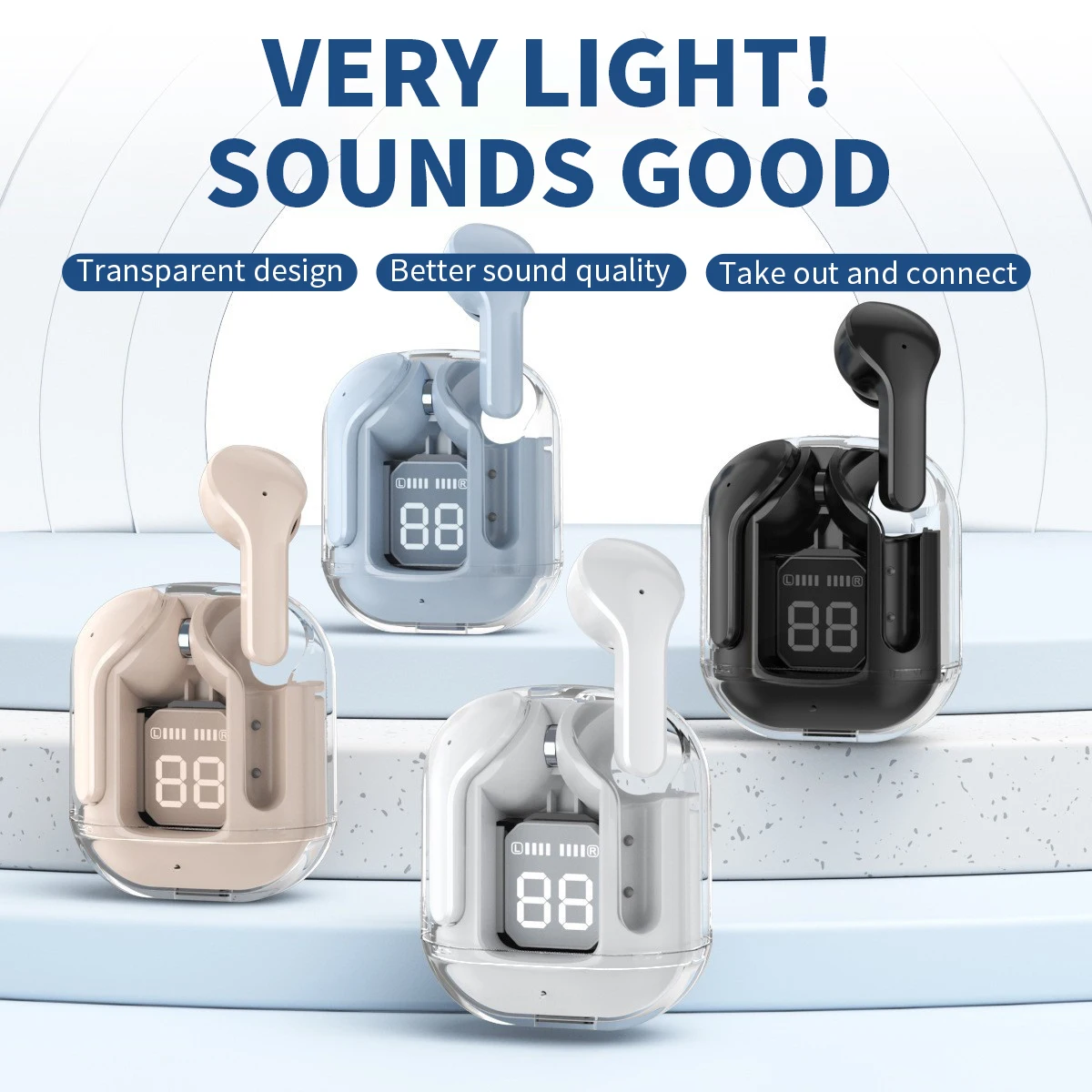 

In-Ear Bluetooth Transparent Digital Display Charging Compartment Noise Reduction Wireless Bluetooth Headset Movement Large Powe