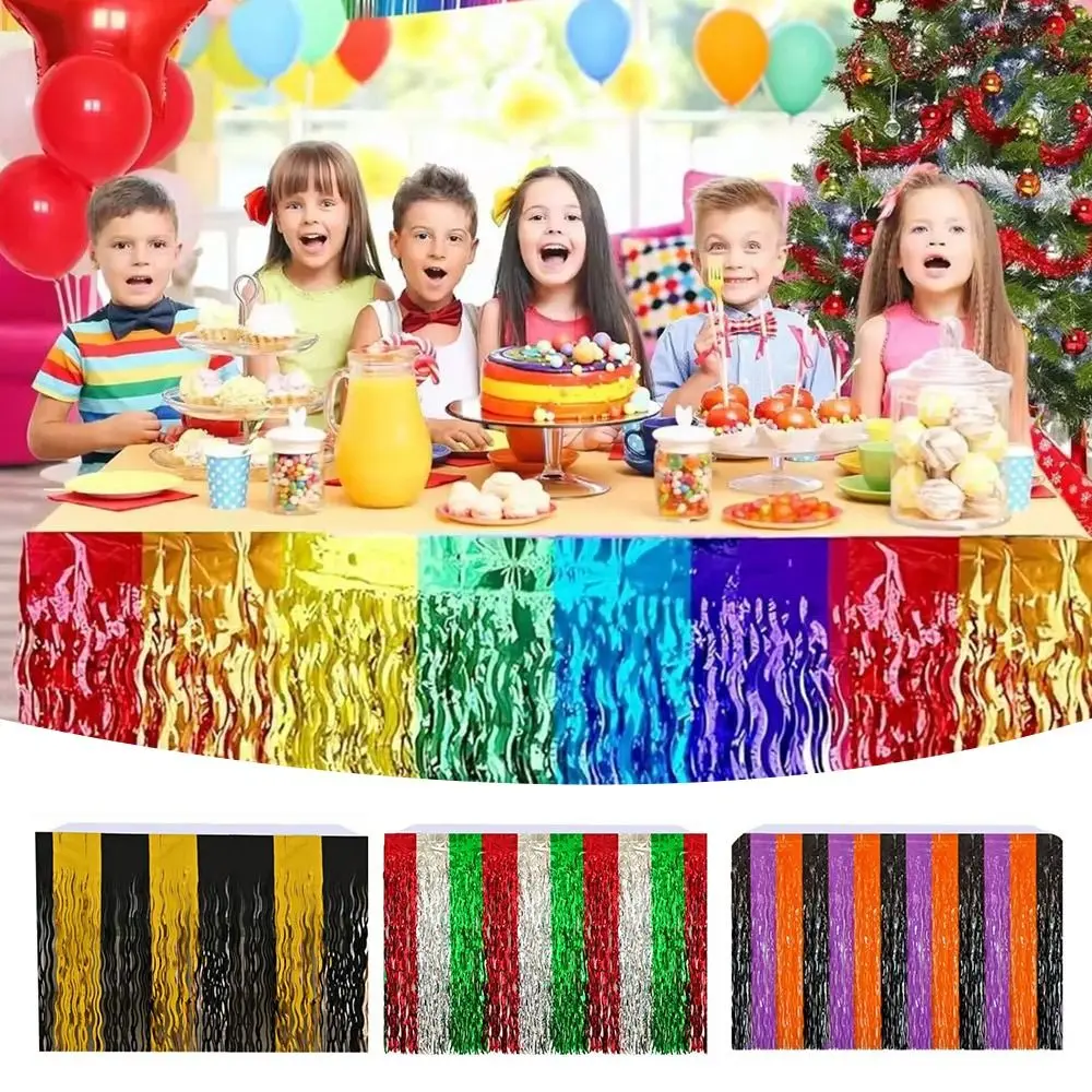 Colorful Rainbow Wavy Table Skirt 75*275cm Metallic Foil Tinsel Graduation Ceremony Table Dress Dress Party Decor